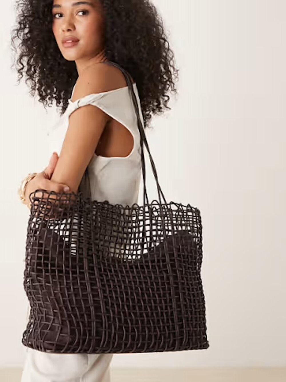 Brown weave tote - Mango